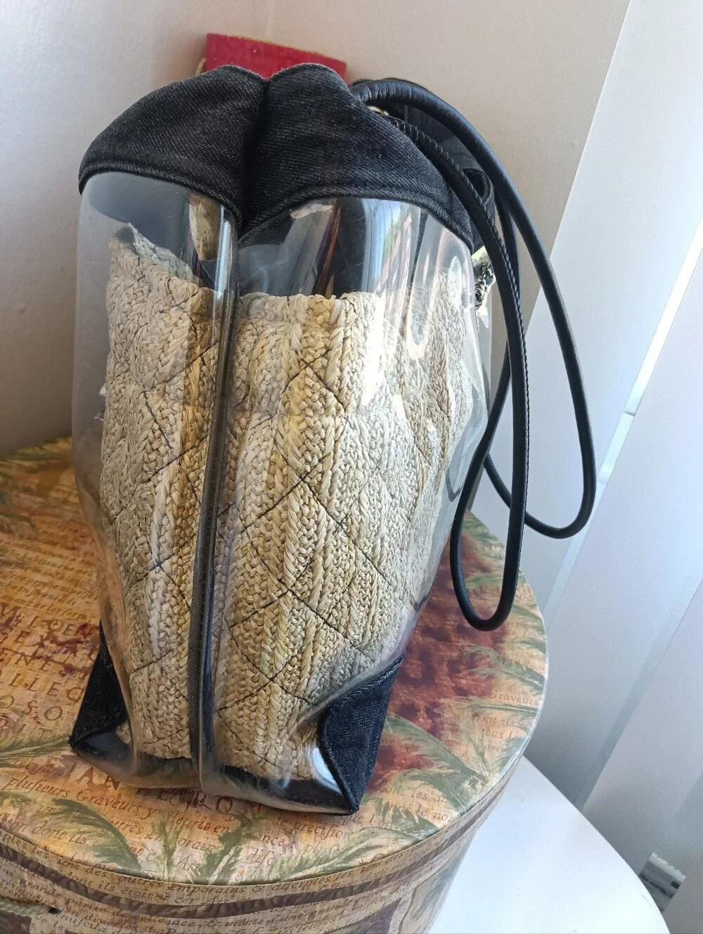 Chanel 31 Shopping Clear PVC Bag with A Beige Pouch Insert and Black Denim Trim